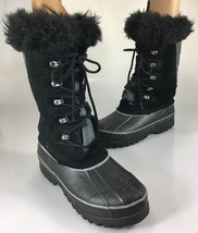 Khombu 8 M Nordic 2 Black Leather Winter Duck Boots Faux Fur Waterproof - £36.42 GBP