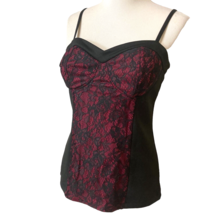 Y2K Vintage Babydoll Camisole Lingerie Top L Large Studio Y Black Red Lace - $16.88