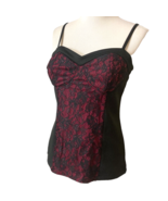 Y2K Vintage Babydoll Camisole Lingerie Top L Large Studio Y Black Red Lace - $23.15 CAD