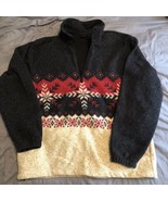 Lands End Men&#39;s Large Pull Over Quarter Zip Fleece Gray and White Xmas F... - $31.90 CAD