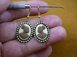 CAE1-41) Rare African American Lady Brown + Ivory Cameo Dangle Earrings Jewelry - £18.31 GBP