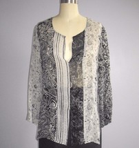 S 4 6 CHICO&#39;S Size 0 Black Gray 3/4 Sleeve Floral Paisley Silk Tunic Top... - £20.03 GBP