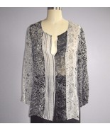 S 4 6 CHICO&#39;S Size 0 Black Gray 3/4 Sleeve Floral Paisley Silk Tunic Top... - £19.70 GBP