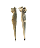 Solid Wood Carved Animal Elephant &amp; Rhinoceros Pen Do NOT Write. Pen Cas... - €19,28 EUR