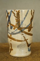 Vintage MARLEY Studio Art Pottery Vase Blue &amp; Brown Drip Abstract Design... - £23.53 GBP