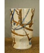 Vintage MARLEY Studio Art Pottery Vase Blue &amp; Brown Drip Abstract Design... - £23.59 GBP