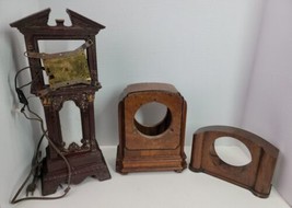 3 Antique Wooden Clock Case Lot Parts Art Deco Wood MCM Rare Retro Vintage - £19.10 GBP