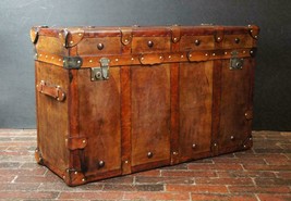 English Handmade Tan Leather Vintage Inspired Coffee Table Trunk - £835.83 GBP