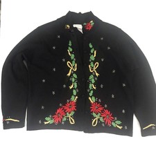 Victoria Jones Christmas Sweater Womens Size M Cardigan Sweater  - £9.64 GBP
