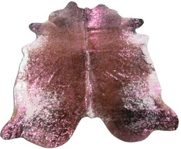 Pink Cowhide Rug Size: 7&#39; X 6.3&#39; Pink/Brown Acid Washed Cowhide Rug O-945 - £209.43 GBP