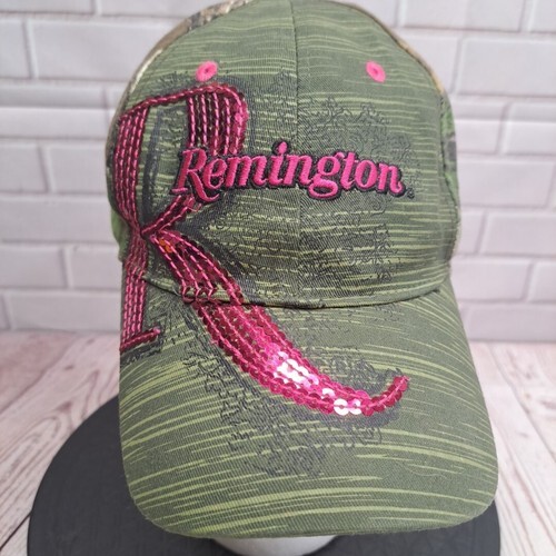 Remington Pink Sequined Spell Out Realtree Camo Strapback Baseball Cap Hat - $11.40