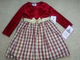 Rare Editions Christmas Dress 24 Month Red Gold Dress, Jacket, Diaper Cover NWT - £13.89 GBP