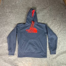 North Face Mens Hoodie Medium Blue Red Sweatshirt Gorp Spellout Logo Hiking Top - $23.98