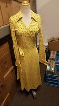 Vintage Italian Yellow Wrap Dress 3/4 Length Print Pattern Size 12 - £64.73 GBP
