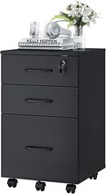 Panana 3 Drawer Wood Mobile File Cabinet, Under Desk Storage Drawers, Black - $103.98