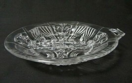 FLORAL DESIGN CRYSTAL GLASS HANDLED DIVIDED RELISH BOWL CANDY DISH - £6.86 GBP