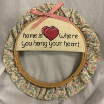 Vintage Completed Cross Stitch Home Is Where You Hang Your Heart - £4.13 GBP