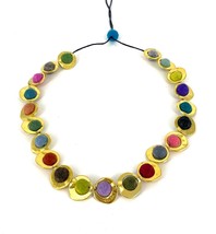 Multi color felt necklace, felt ball textile art wool necklace, gold color frame - £66.39 GBP