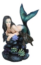 Siren Mermaid With Iridescent Tail And Turtle Companion By Coral Rocks Statue - $59.99