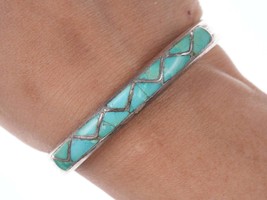 Vintage Zuni silver Channel inlay turquoise cuff bracelet - £177.50 GBP