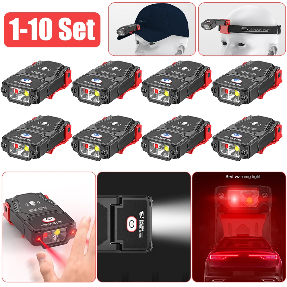 TOPLY 1-10 Set Mini LED Sensor Headlamp Hat Clip Cap Light Fishing Headlight USB - £12.85 GBP+