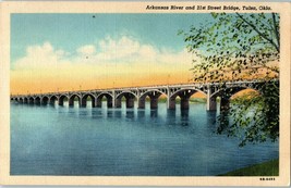 Arkansas River and 21st Street Bridge Tulsa Oklahoma Linen Postcard - £8.73 GBP