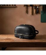 Leather Travel Toiletry Bag  Genuine Cowhide Dopp Kit, Vintage Makeup Or... - $70.00