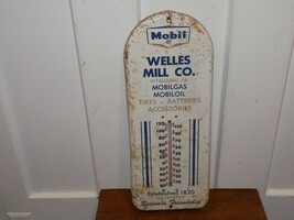 Vintage Mobil Welles Mill Co. Metal Thermometer - $212.85