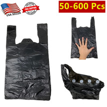 50-600 Pcs T-Shirt Bag Black Plastic Bag Carry Out for Shopping 17.5&quot;x 6... - $7.91+