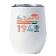 Awesome Since 1942 Wine Glass Tumbler 12oz With Lid Gift For Women, Men 80th Hap - £18.16 GBP