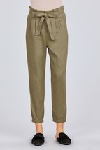 Women&#39;s Olive Tie Elastic Hem Long Linen Pants (S) - $16.83