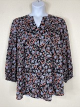Terra &amp; Sky Womens Plus Size 0X Black Floral Button Front Blouse Long Sleeve - £10.68 GBP