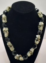 Natural Jade Chip and Black Glass Bead Choker Necklace - £20.21 GBP