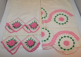 2 Vintage Pair of Pillowcases w Pink Irish Rose Crocheted Edge Standard - £19.79 GBP