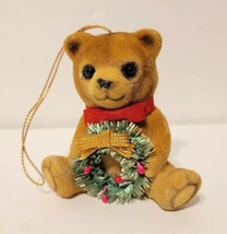 Vintage 1984 Gordon Fraser Schmid Flocked Teddy Bear w/ Wreath  Ornament Japan - £7.92 GBP
