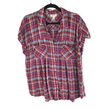 Style &amp; Co Womens Flannel Shirt Button Down Plaid Pockets Short Sleeve R... - $12.59