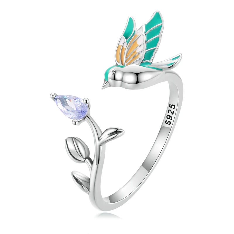 100% 925 Sterling Silver Kingfisher Open Ring For Women party Engagement flower  - $26.58