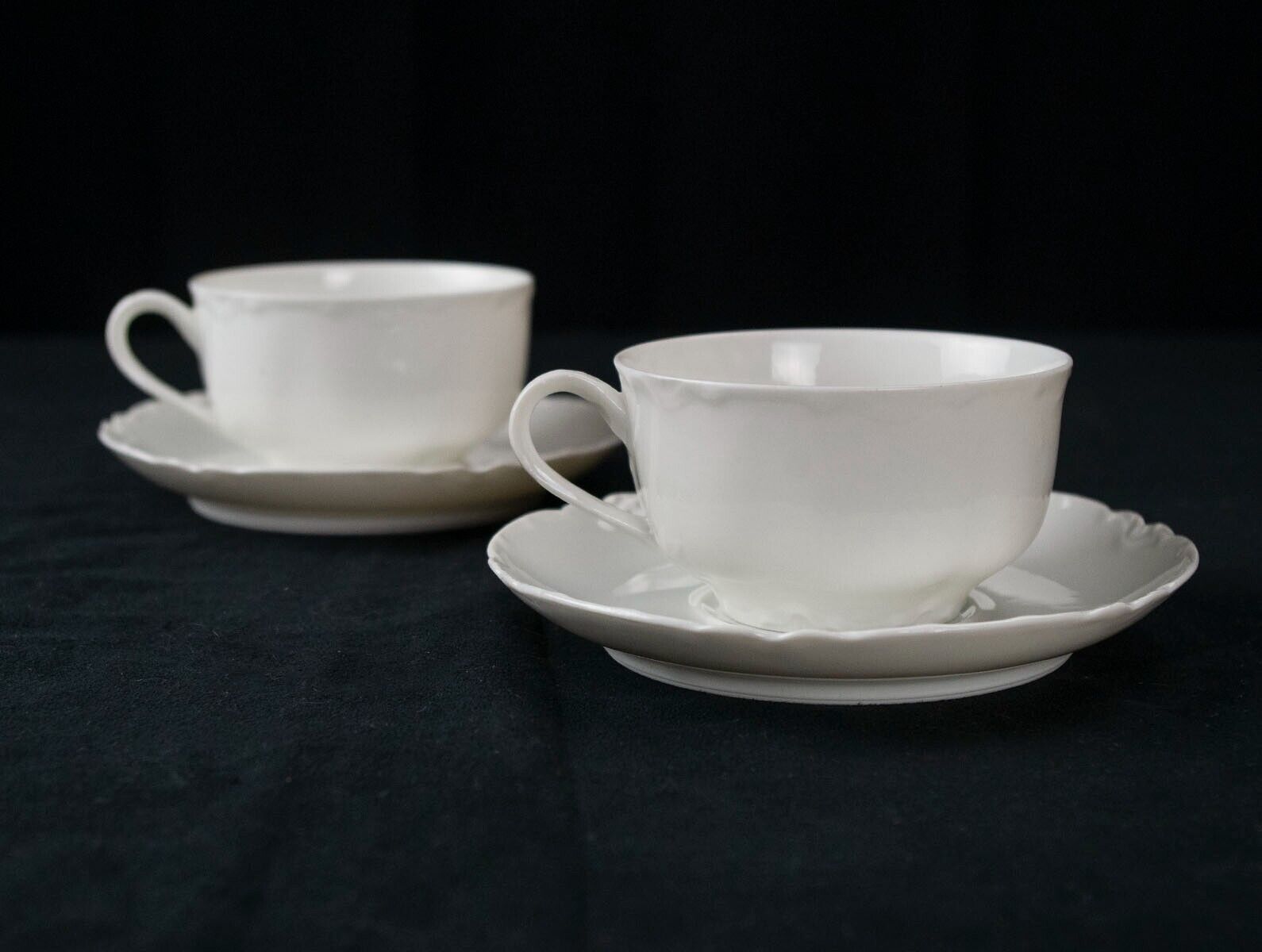 Primary image for Haviland Limoges Ranson All White Cups & Saucers, 2 Sets, Antique France Blank 1