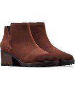Sorel Cate Size 6 M Women&#39;s Suede Cut-Out Slip-On Block Heeled Ankle Boo... - $163.65 CAD