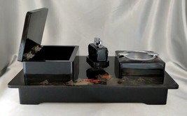 Vintage Japanese Lacquered Black Wooden Smoking Set w/ Music Box (working) - $48.90