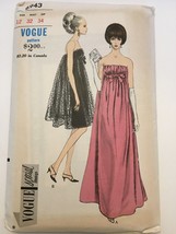 Vogue Pattern 6943 Misses Evening Dress Two Lengths Strapless 1960s Sz 1... - £47.95 GBP