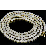 Mens Pave 1 Row Round Cut Diamond Chain Necklace 14K Yellow Gold Finish ... - $352.40 CAD