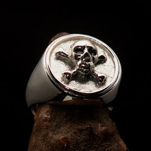 Men&#39;s Pirate Ring Jolly Roger crossed Bones Skull - two tone Sterling Silver - £71.32 GBP