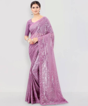 Purple Sari Blouse Bollywood Indian Sari Partywear Saree Designer Weddin... - $43.12