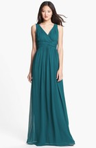 Donna Morgan  &#39;Julie&#39; Twist-Waist Silk Chiffon Gown Dress Sz 12 Victorian Jade - £76.75 GBP