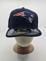New England Patriots Hat Cap Fitted Mens 7 1/8 Blue NFL Football New Era 59Fifty - £15.97 GBP