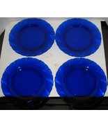 4 Vintage Vereco Cobalt Blue Swirled Glass 9&quot; Luncheon Plates Made in Fr... - $52.97 CAD