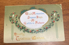 Vintage Christmas Greetings Postcard Hearty Wishes Postmarked 1911 - $10.68