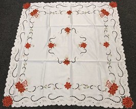 42X42&quot;&quot; Square Christmas Candle Poinsettia Embroidery Tablecloth Fabric Topper - £39.05 GBP