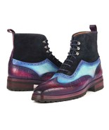 Paul Parkman Mens Shoes Boots Purple Light Navy Blue Wingtip Handmade 97... - $579.99